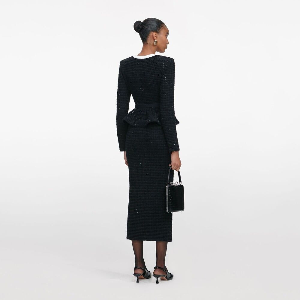 NWOT Self-Portrait BLACK FLORAL TEXTURED KNIT MIDI DRESS, special occasion dress - Picture 3 of 16